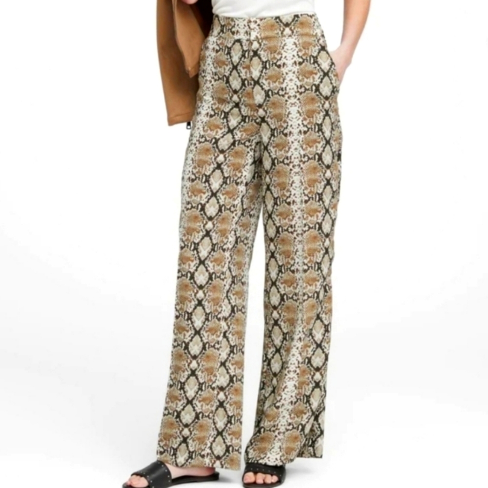 Banana Republic Snake Print Wide Leg Pants in Tan, Black, Cream